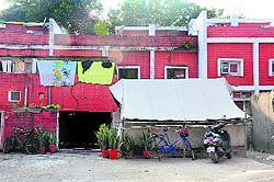 A tent pitched on a portion of the road outside the house of Punjab IAS officer Sumer Singh Gurjar in Sector 7, Chandigarh