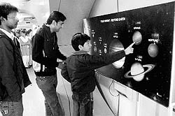 Visitors at the science express exhibition in Chandigarh on Friday