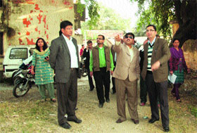 Secretary, Urban Development, MH Khan, inspects the Tehsil compound in Dehradun on Friday.
