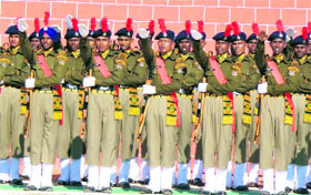Newly passed out recruits take the oath at the ITBP Training Centre at Mirthi in Pithoragarh on Friday.