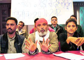 Dr Anil Joshi of the Himalayan Environmental Studies and Conservation Organisation addresses mediapersons in Dehradun on Friday.