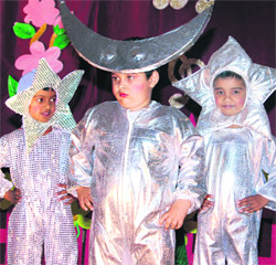 Students of Ordnance Army Pre-primary School, Suranussi, perform during the annual day function in Jalandhar. 