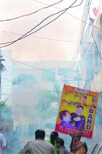 Smoke created due to bursting of firecrackers in Amritsar on Friday