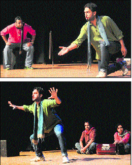 Artistes stage a play at the Tagore Theatre in Chandigarh on Saturday.