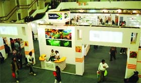 A deserted look of the South Africa pavilion during the India International Trade Fair at Pragati Maidan in New Delhi on Saturday