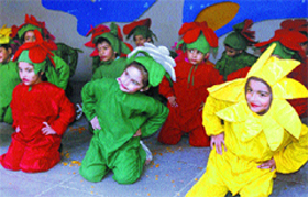 Kids of Jagat Jyoti School perform a dance during the annual function in Amritsar on Sunday. 