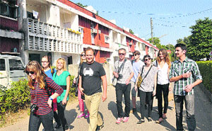 Students of Architectural School of Paris-Malaquais visit an old house in Sector 22, Chandigarh, on Sunday.