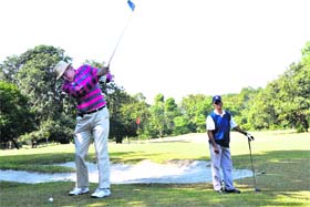 Dr VK Bahuguna, DG, ICFRE, tees up at the First Director General, Indian Council of Forestry Research and Education (ICFRE) golf cup in Dehradun at Sunday