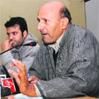 Independent MLA from Langate Engineer Rasheed addresses a press conference in Srinagar on Sunday. 
