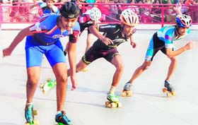 Players participate in the four-day CBSE National Skating Championship at DAV International School in Amritsar on Monday.