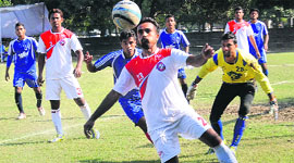 A player in action during the Kanwar Harbans Lal Memorial Football Tournament on Monday. 