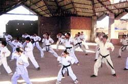 Children learn traditional karate skills during a black belt camp in Sundernagar on Monday. Photo: Mahesh Chander Sharma