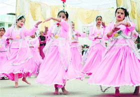 Schoolgirls perform during the annual function at Tara Hall School in Shimla