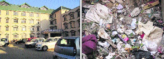The mini-secretariat complex, inaugurated by Chief Minister Prem Kumar Dhumal a year ago, is in a bad shape and (right) a garbage dump on the first floor of the building
