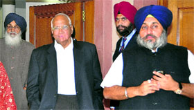 Union Agriculture Minister Sharad Pawar comes out after his meeting with CM Parkash Singh Badal and Deputy CM Sukhbir Singh Badal.