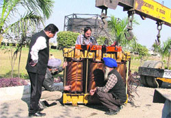 repair work under way on a transformer in Bhattian village