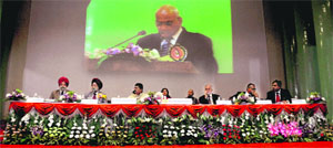 Sharad Pawar, Union Minister for Agriculture and Food Processing Industries, addresses the 7th National Conference of Krishi Vigyan Kendras in Ludhiana on Tuesday.