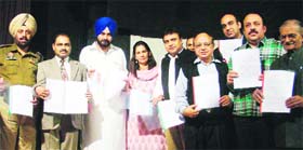 City dignitaries during the presentation of the proposed Vibrant Amritsar programme in Amritsar on Wednesday
