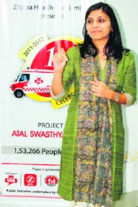Ziqitza Health Care Limited CEO Sweta Mangal addresses the media in Amritsar