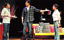 Artistes stage a play, Dinner with Friends, at the Tagore Theatre in Sector 18, Chandigarh, on Wednesday
