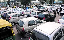 Since the parking lot of the railway station is jampacked, commuters visiting the station after the arrival of the Shatabdi are forced to park their vehicles on the roadside