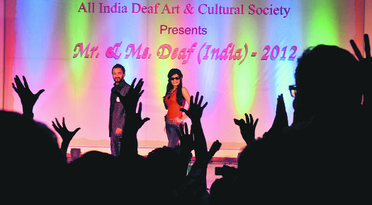 Hearing impaired youngsters participate in Mr and Ms Deaf-2012 event at Guru Nanak Bhawan during the All-India Deaf Art and Cultural Society in Ludhiana on Tuesday.