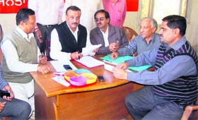 President poll at Circut House; and BJP office-bearers accept nomination papers from candidates for the district BJP (Urban) president poll at the Khanna Samark BJP office in Amritsar on Thursday