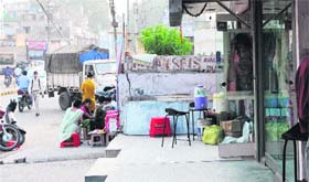 A view of uneven dimension of properties along the Lawrence road in Amritsar