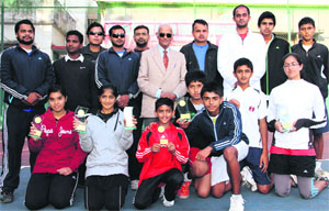 The winners of the All-India Talent Series Tennis Tournament 2012 in Dehradun on Thursday. 