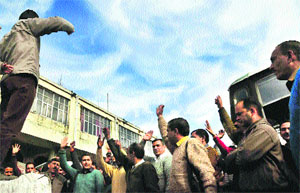 HRTC employees raise slogans in Shimla on Thursday