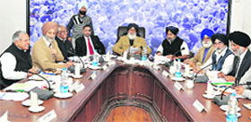 Chief Minister Parkash Singh Badal (centre) presides over a Cabinet meeting in Chandigarh on Thursday.