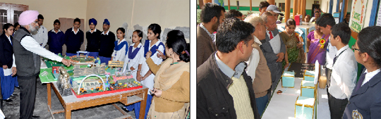 (Left) Students of Dashmesh Public Senior Secondary School, Bathinda and children from St.Kabir Senior Secondary School (right) exhibit their models on Friday. 