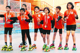 Winners of the CBSE National Skating Championship at Blue Bird High School in Sector 16 in Panchkula on Friday.