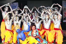 Students perform an item during a dance competition held at SGRR School, Race Course, in Dehradun on Friday