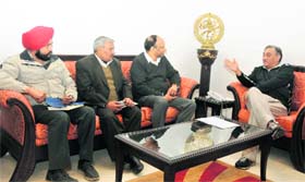 Chief Minister Vijay Bahuguna meets members of the Centres team who have come to assess the damage caused by the cloudbursts in Rudraprayag and Uttarkashi, in Dehradun on Friday