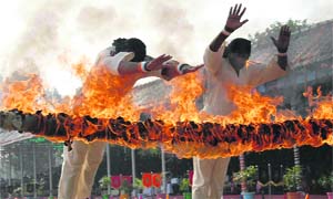 CRPF jawans show skills ahead of the passing out parade in Jalandhar on Friday. Tribune photo: Malkiat Singh