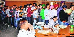 Students of Guru Nanak National College, Doraha, donate blood on the college campus 