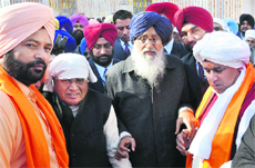 Punjab Chief Minister Parkash Singh Badal before flagging off the Rin Utaar Yatan Yatra at Gurdwara Bhora Sahib in Anandpur Sahib on Friday. 