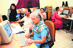 Learning again The elderly take computer lessons at Kukhrain Bhawan in Sector 35, Chandigarh. 