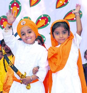 Students during a cultural programme at the annual prize distribution function at Doaba Khalsa Model Senior Secondary School in Jalandhar on Saturday