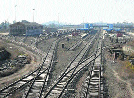 A network of newly laid railway tracks in Katra.