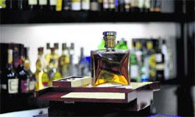 A liquor bottle priced at Rs 4 lakh, the first of its kind in the state.