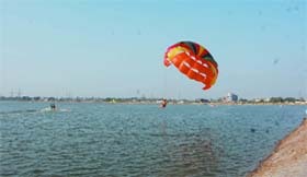 An enthusiast takes part in an adventure sports carnival that is being organised by the Alfa Adventure Academy, Pune, at the Thermal lakes. 