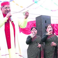Garhwali singer Narendra Singh Negi performs at the Sri Devbhoomi Institute of Science and Technology in Dehradun on Sunday.
