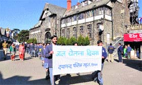 Students hold a rally on the Mall Road in Shimla.