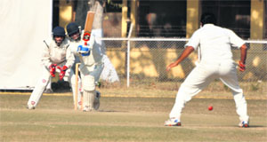 Players in action during the Ranji Trophy in Jammu on Sunday.
