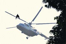 An Indian Air Force chopper during a landing practice ahead of President Pranab Mukherjees visit to Ludhiana.