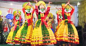Students perform kathakali during the annual fuction at BVM School in Ludhiana on Sunday. 