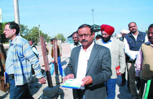 Additional divisional railway manager, Ambala division, Pramod Kumar, during his visit to the Bathinda railway station on Monday. 