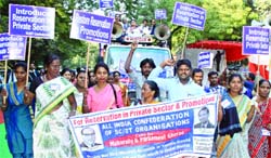 Activists of the All-India Confederation of SC and ST Organisations hold a protest at Jantar Mantar in New Delhi on Monday. Tribune photo: Manas Ranjan Bhui